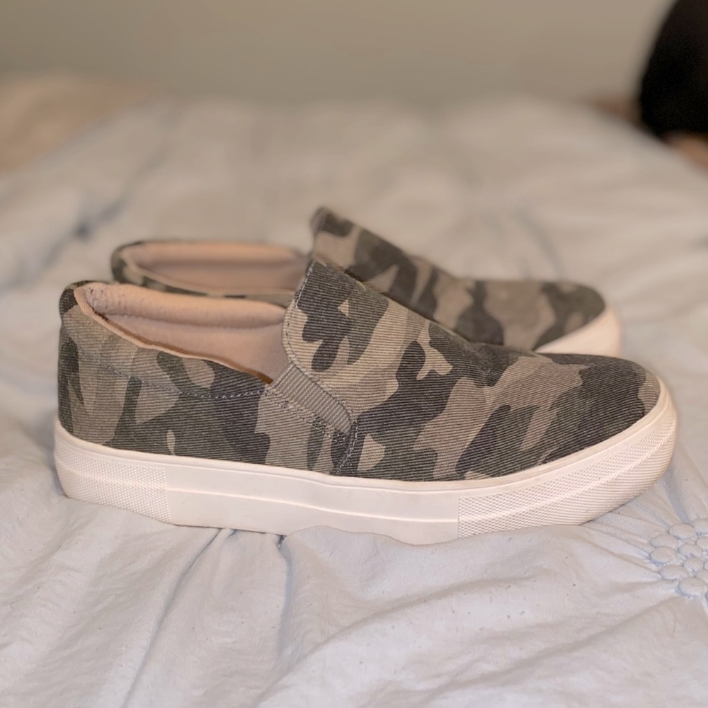 Soda Camo Slip-On Sneakers in Gray/Green